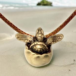Baby Sea Turtle Necklace – "Hope" Hatchling – Bronze on Cord