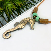Seahorse Necklace – Shoreline Collection - Bronze with Greek Beads