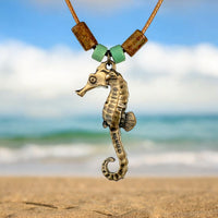 Seahorse Necklace – Shoreline Collection - Bronze with Greek Beads