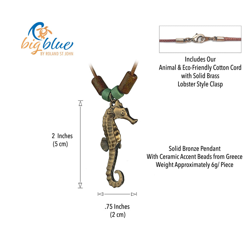 Seahorse Necklace – Shoreline Collection - Bronze with Greek Beads