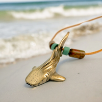Whale Shark Necklace – Shoreline Collection - Bronze with Mykonos Beads on Cotton Cord