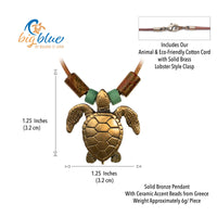 Sea Turtle Necklace – Shoreline Collection - Bronze on Braided Cotton Cord