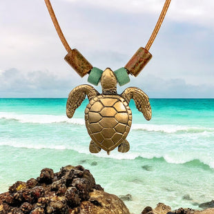 Sea Turtle Necklace – Shoreline Collection - Bronze on Braided Cotton Cord
