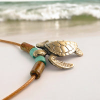 Sea Turtle Necklace – Shoreline Collection - Bronze on Braided Cotton Cord