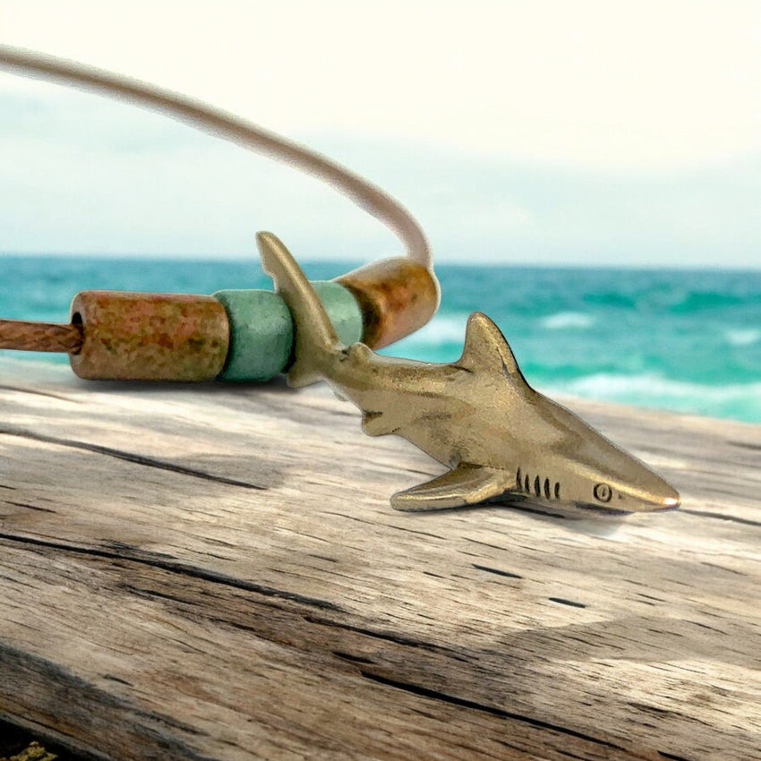 Medium Reef Shark Necklace - Shoreline Collection - Bronze on Cord