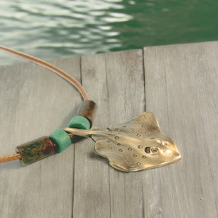Stingray Pendant Necklace – Shoreline Collection – Bronze with Ceramic Beads