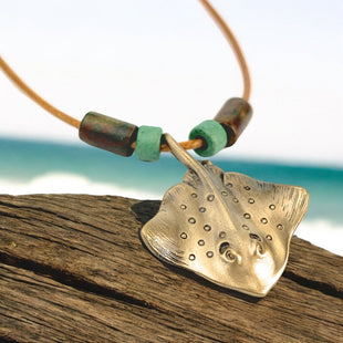 Stingray Pendant Necklace – Shoreline Collection – Bronze with Ceramic Beads