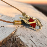 Sharks and Dive Flag Necklace  – Shoreline Collection – Bronze on Cotton Cord