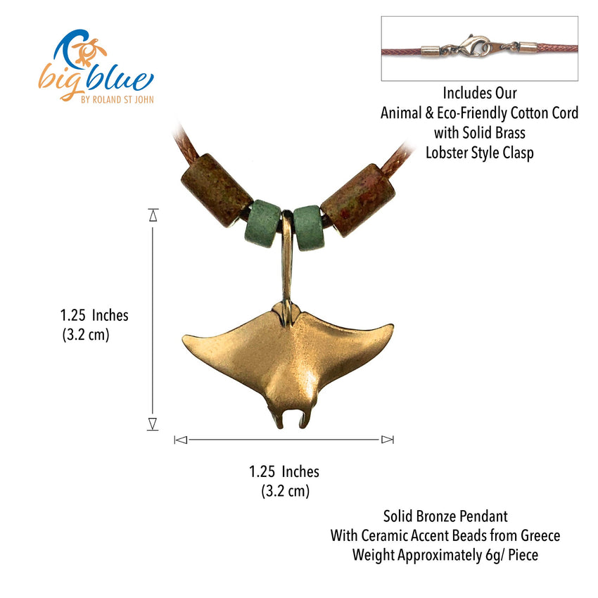 Realistic Manta Ray Necklace – Shoreline Collection – Bronze