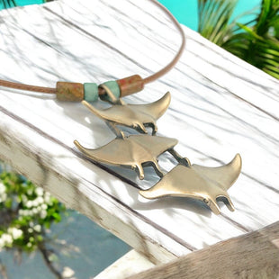 Triple Manta Rays Necklace – Shoreline Collection – Bronze