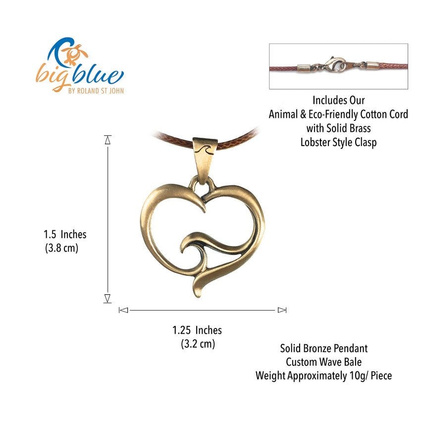 Pendant and Necklace – Ocean Wave Heart Collection – Bronze on Cord