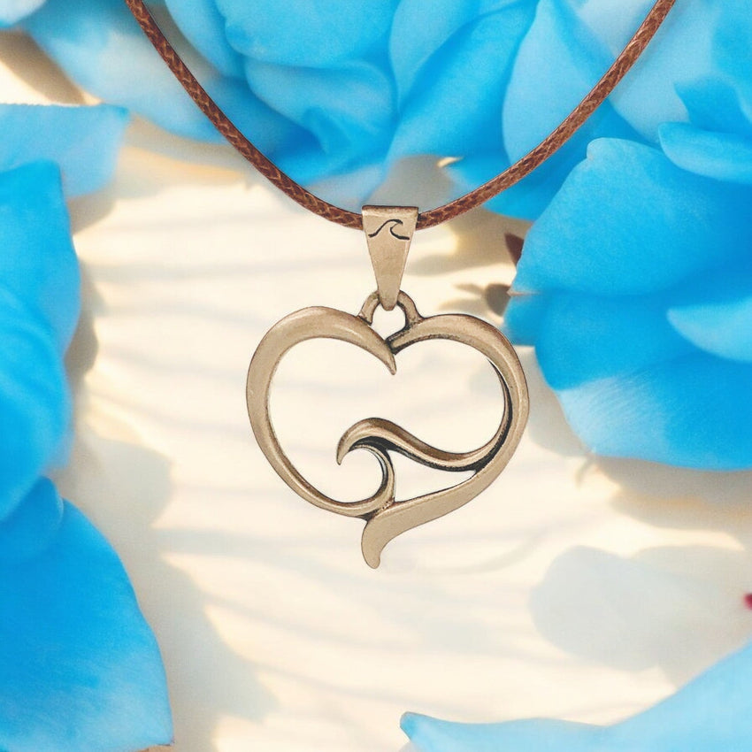 Pendant and Necklace – Ocean Wave Heart Collection – Bronze on Cord