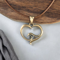 Pendant and Necklace – Ocean Wave Heart Collection – Bronze on Cord