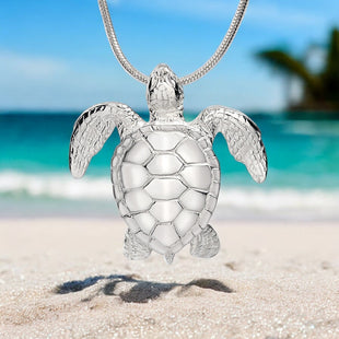 Sea Turtle Necklace –  Sealife Collection - Sterling Silver on Italian Snake Chain