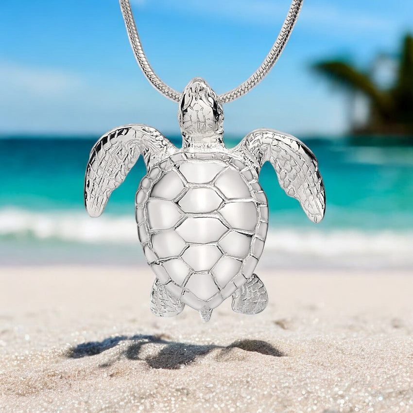 Sea Turtle Necklace –  Sealife Collection - Sterling Silver on Italian Snake Chain