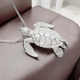 Sea Turtle Necklace –  Sealife Collection - Sterling Silver on Italian Snake Chain