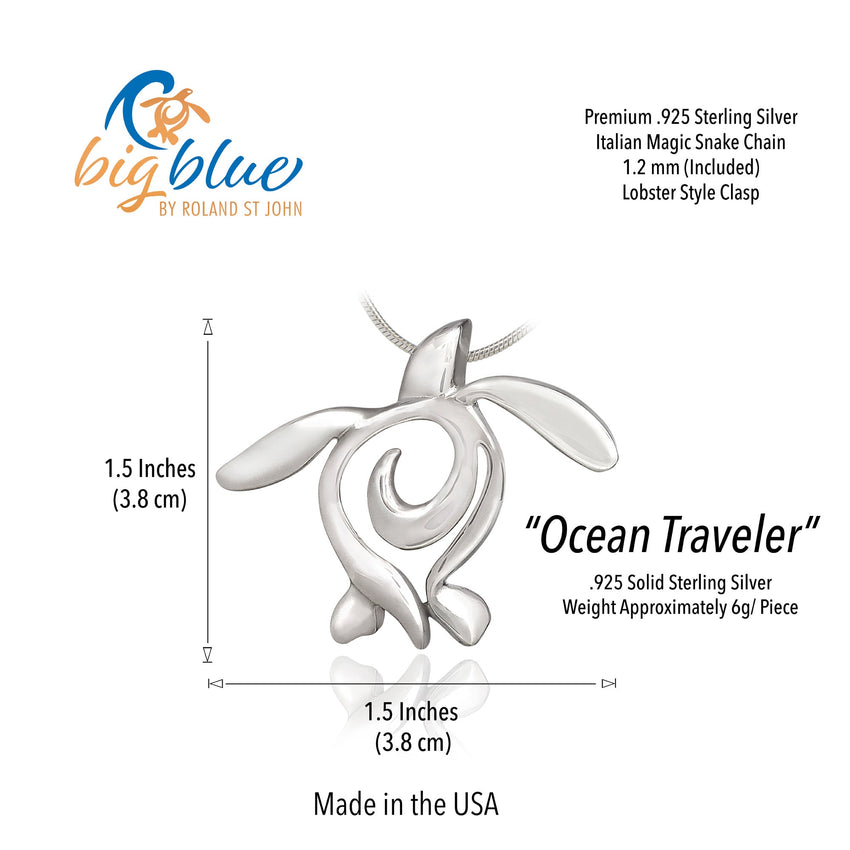 Sea Turtle Necklace – Ocean Traveler "Honu" Collection - Sterling Silver