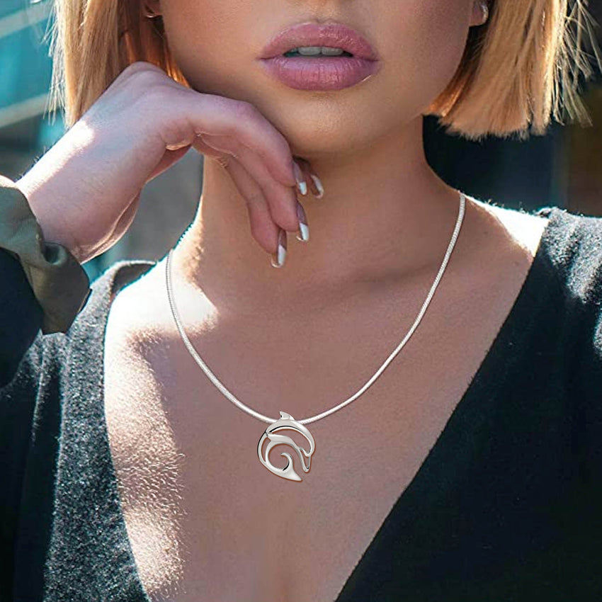 Dolphin Pendant Necklace – “Flipper” – Sterling Silver