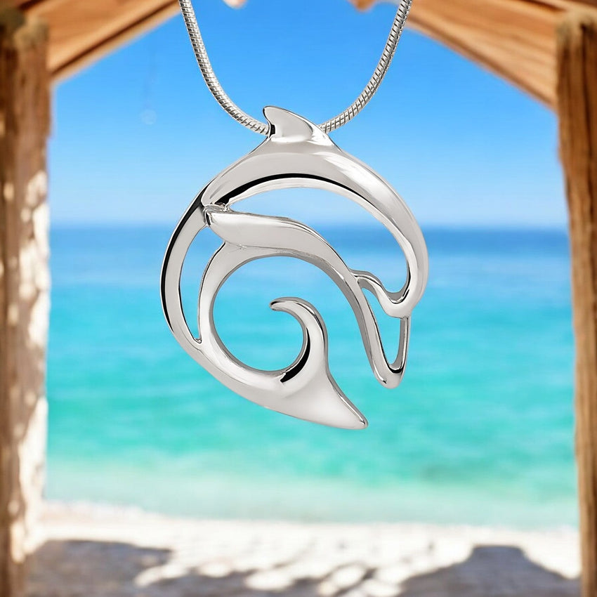 Dolphin Pendant Necklace – “Flipper” – Sterling Silver