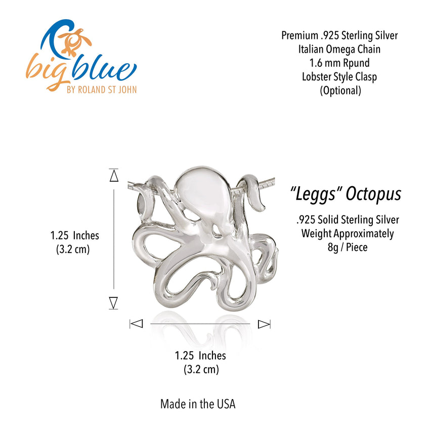 Octopus Pendant Necklace – "Leggs" - Sterling Silver on Omega Chain