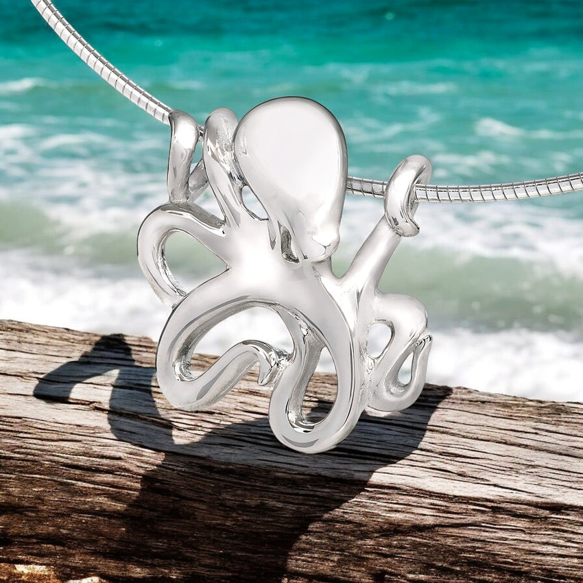Octopus Pendant Necklace – "Leggs" - Sterling Silver on Omega Chain