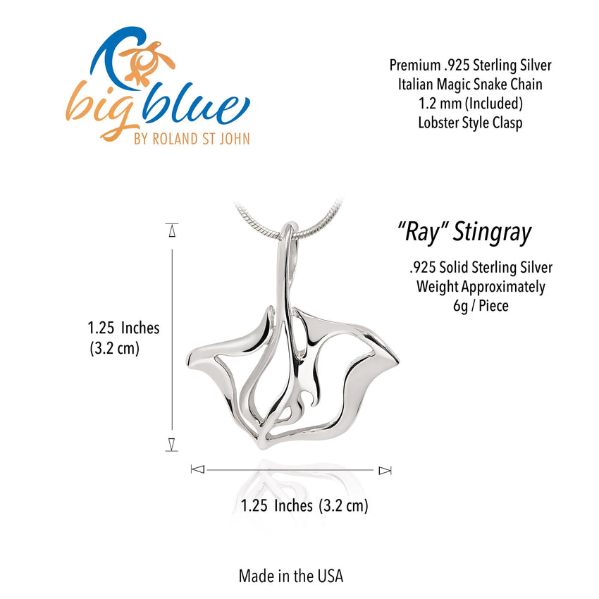 Stingray Necklace - "Ray" -  Sterling Silver
