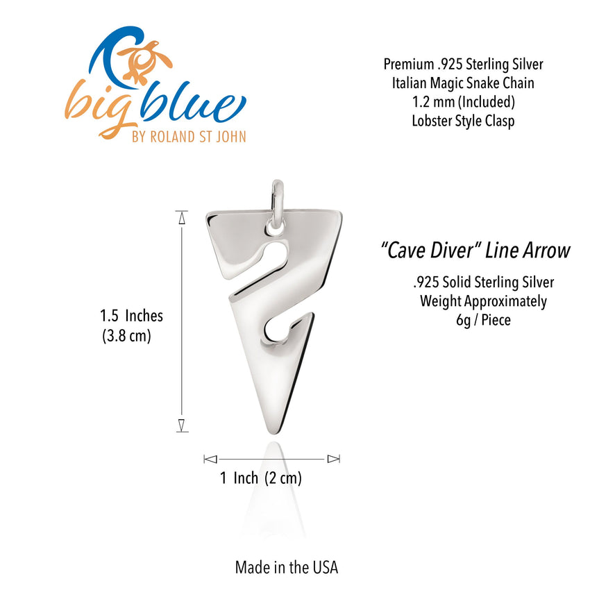 Line Arrow Necklace – Cave Diving Collection - Sterling Silver on Snake Chain