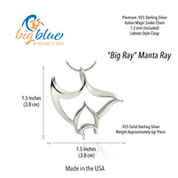 Manta Ray Necklace - "Big Ray" - Sterling Silver