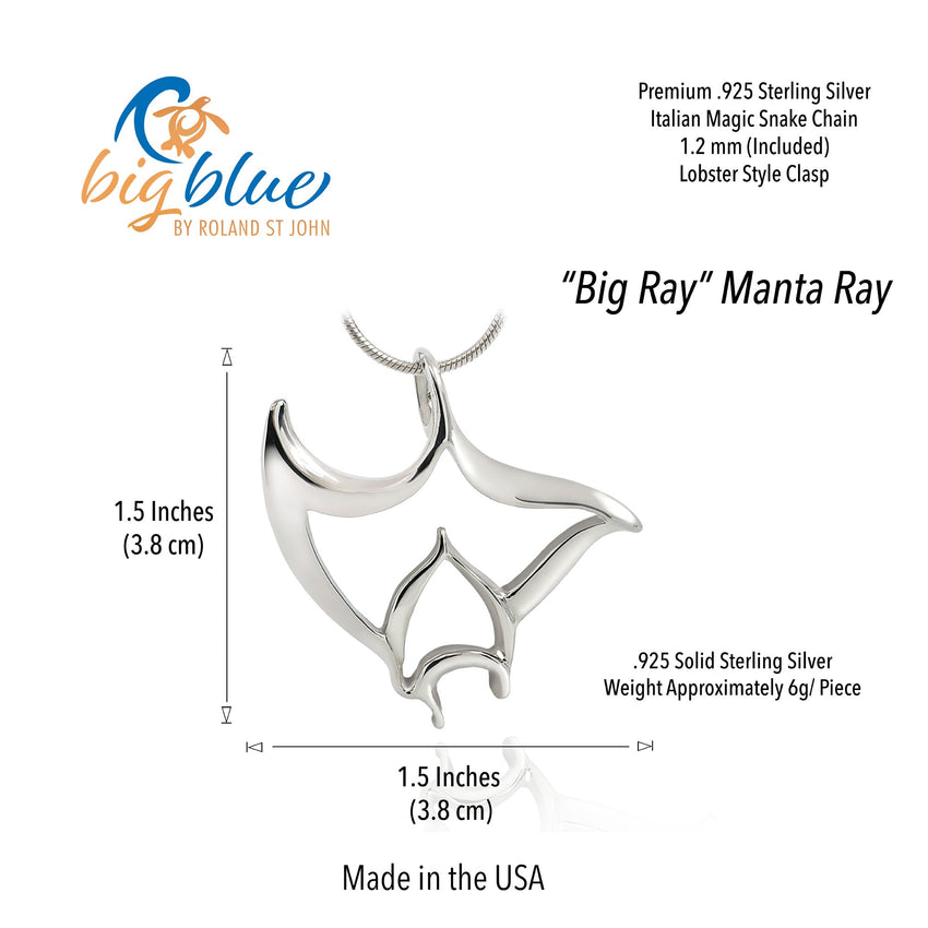 Manta Ray Necklace - "Big Ray" - Sterling Silver
