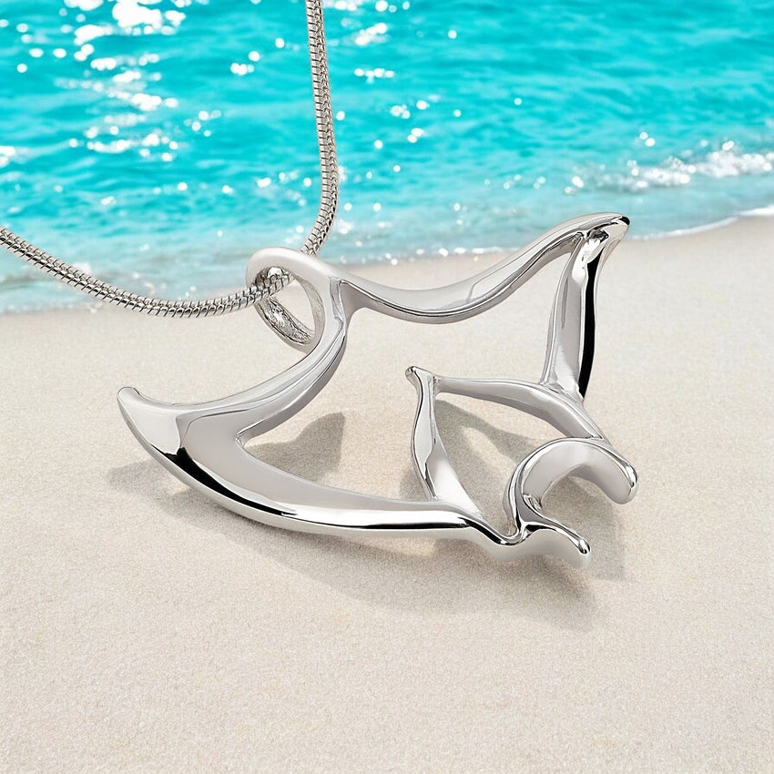 Manta Ray Necklace - "Big Ray" - Sterling Silver