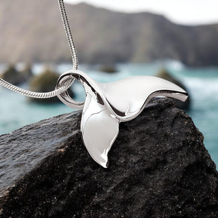 Whale Tail Pendant – Sealife Collection - Sterling Silver on Snake Chain