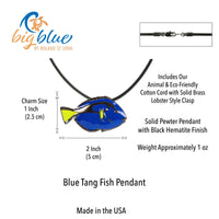 Blue Tang Fish Necklace - Sea Life Collection - Pewter on Cotton Cord