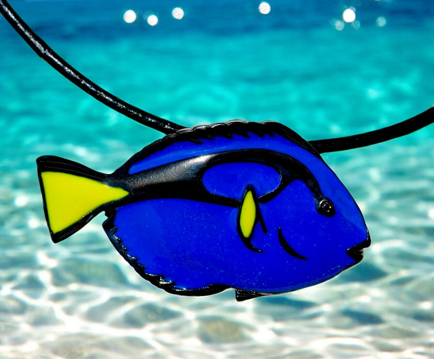 Blue Tang Fish Necklace - Sea Life Collection - Pewter on Cotton Cord