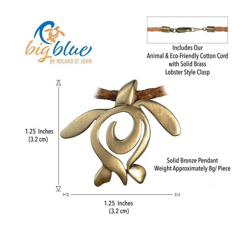 Sea Turtle "Honu" Necklace – Ocean Traveler Collection - Bronze on Cotton Cord