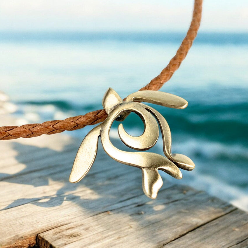 Sea Turtle "Honu" Necklace – Ocean Traveler Collection - Bronze on Cotton Cord