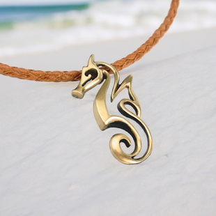 Seahorse Necklace – "Polo" - Bronze on cotton cord