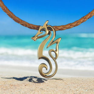 Seahorse Necklace – "Polo" - Bronze on cotton cord