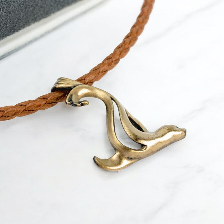 Sea Lion Pendant Necklace – "Salty" – Bronze on Cord