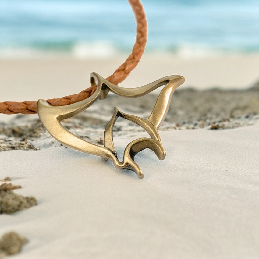 Manta Ray Cord Necklace - "Big Ray" - Bronze