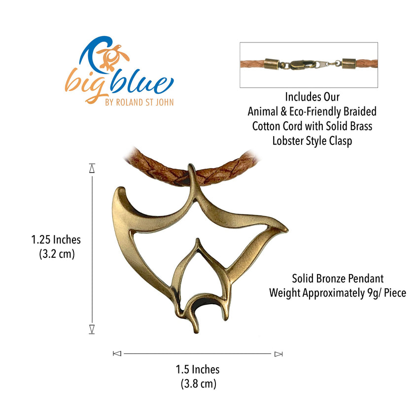 Manta Ray Cord Necklace - "Big Ray" - Bronze