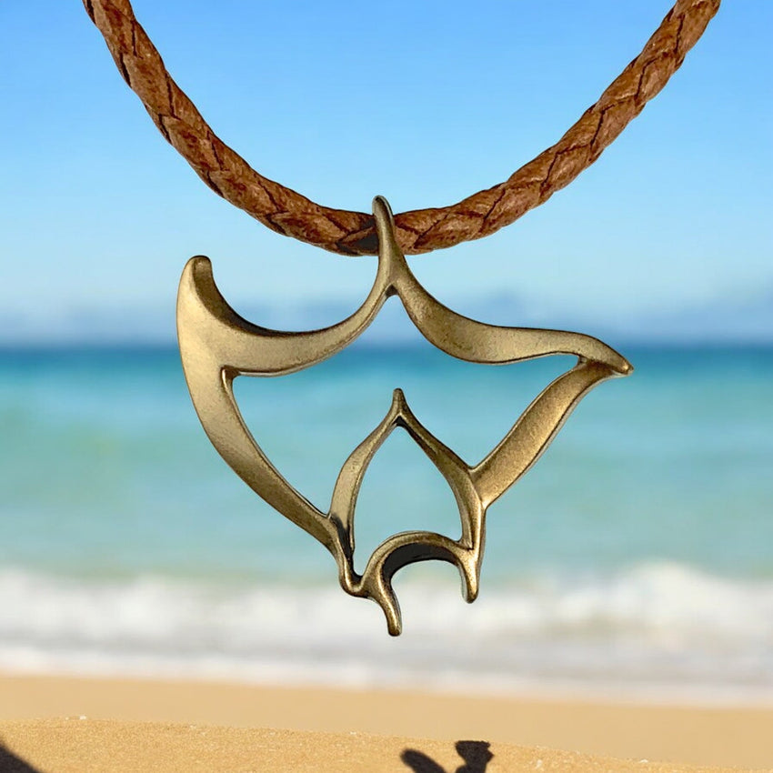Manta Ray Cord Necklace - "Big Ray" - Bronze
