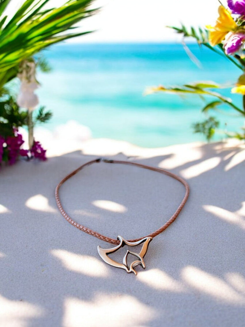 Manta Ray Cord Necklace - "Big Ray" - Bronze