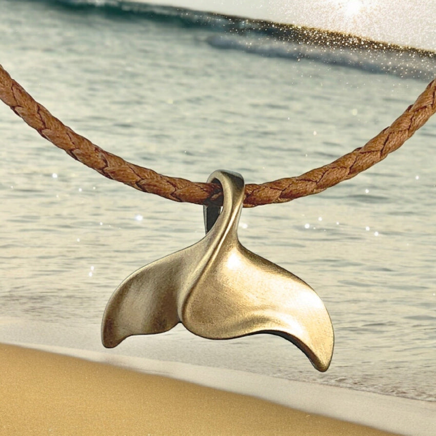 Whale Tail Pendant – Sealife Collection - Bronze on Cotton Cord