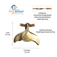 Whale Tail Pendant – Sealife Collection - Bronze on Cotton Cord