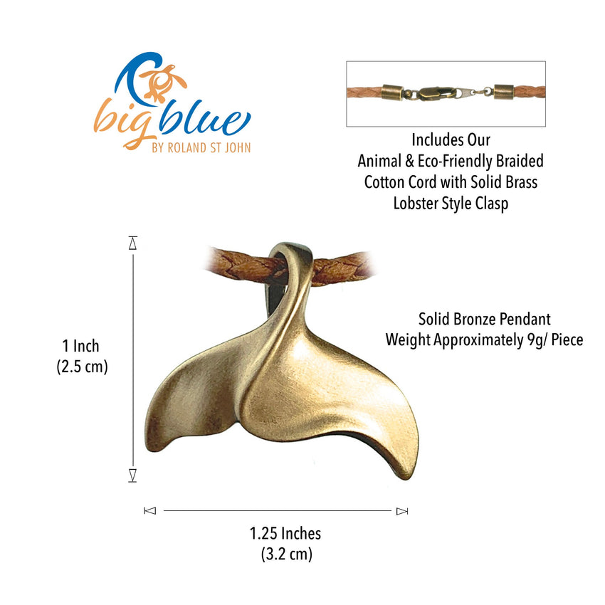 Whale Tail Pendant – Sealife Collection - Bronze on Cotton Cord