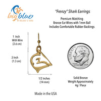 Shark Drop Earrings - "Frenzy" - Bronze