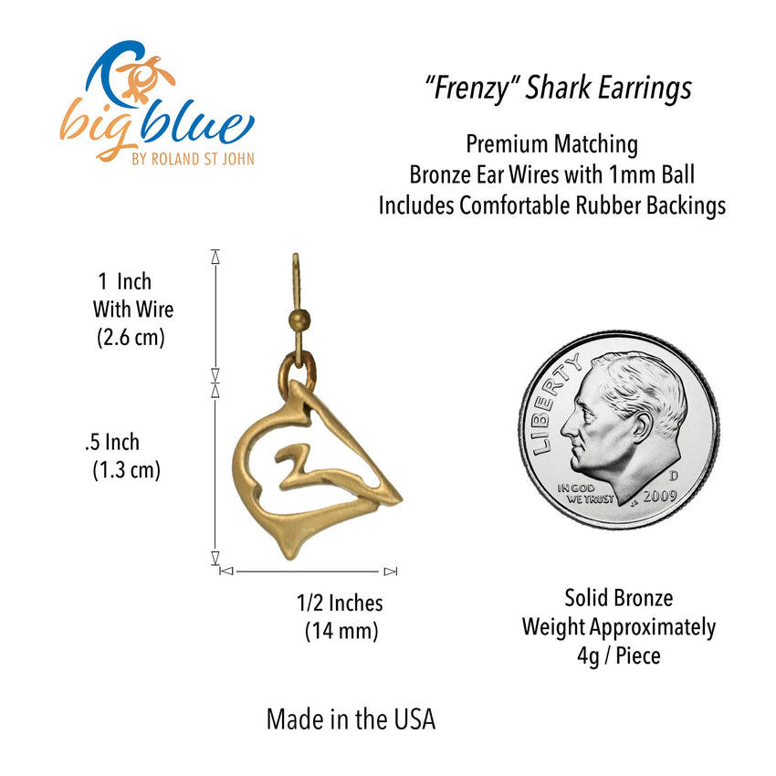 Shark Drop Earrings - "Frenzy" - Bronze