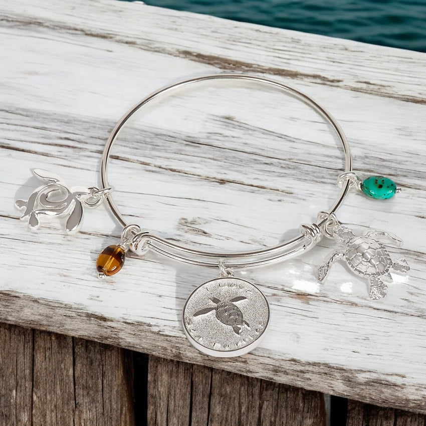 Sea Turtle Adjustable Charm Bracelet – I Love Collection - Silver Sterling
