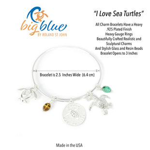 Sea Turtle Adjustable Charm Bracelet – I Love Collection - Silver Sterling