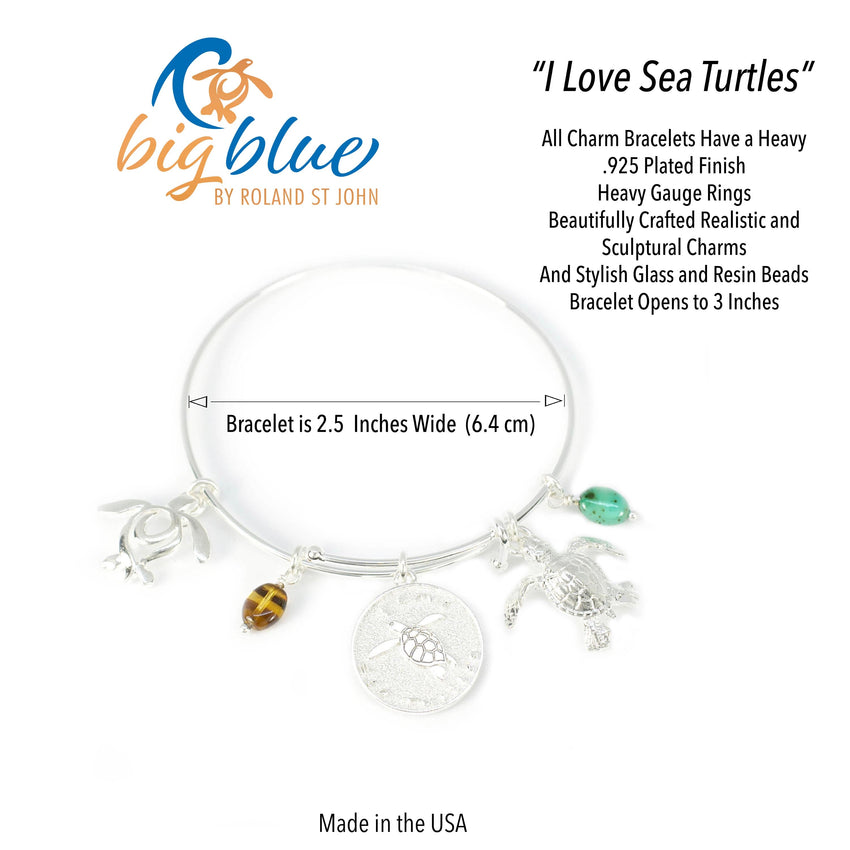 Sea Turtle Adjustable Charm Bracelet – I Love Collection - Silver Sterling